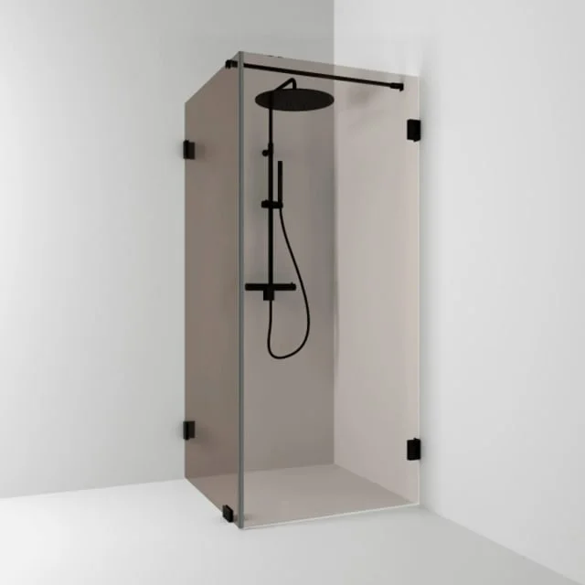 Svedbergs 180° dusjhjørne rett/fast, 80x100 cm, bronsefarget glass, sort matt profil | 684981