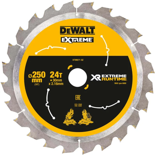 DeWalt Extreme sirkelsagklinge til akkusave, Ø250/30 mm, 24 tenner | 469428 DeWalt Extreme sirkelsagklinge til akkusave, Ø250/30 mm, 24 tenner | 469428