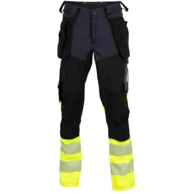 Bekken & Strøm Gjøvik 4-veis stretch håndverksbukse, HiVis kl.1, unisex, str. KB54, sort/gul | 612020
