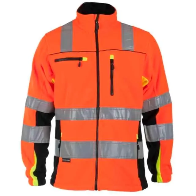 Bekken & Strøm Bergset fleecejakke, HiVis kl.3, unisex, str. 2XL, oransje/sort | 677808