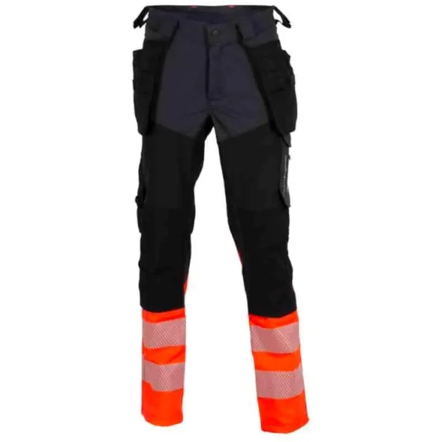Bekken & Strøm Gjøvik 4-veis stretch håndverksbukse, HiVis kl.1, unisex, str. C162, sort/rød | 612440