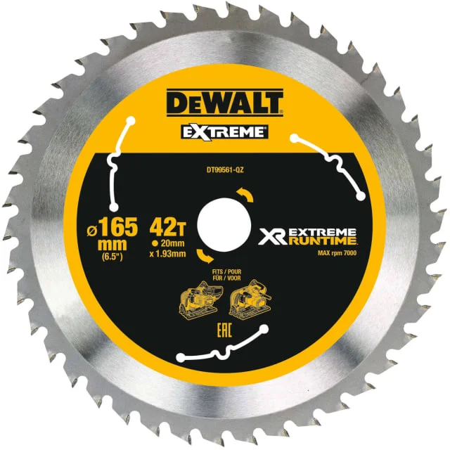 DeWalt Extreme sirkelsagklinge til akkusave, Ø165/20 mm, 42 tenner | 469418 DeWalt Extreme sirkelsagklinge til akkusave, Ø165/20 mm, 42 tenner | 469418