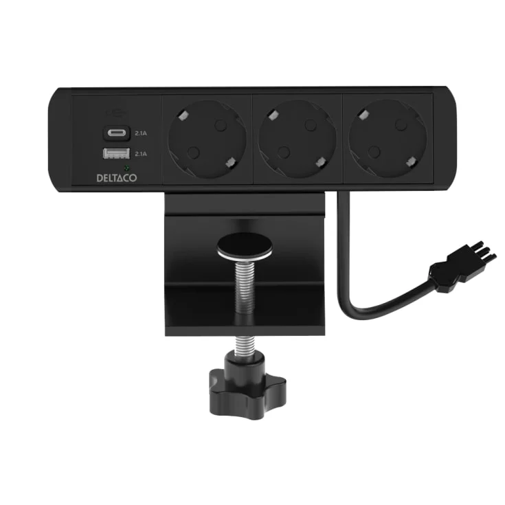 Deltaco bordkontakt, 3 stikkontakter, A+C USB-lader, svart | 1902241 Deltaco bordkontakt, 3 stikkontakter, A+C USB-lader, svart | 1902241
