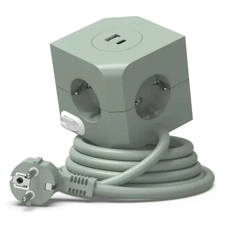 4 stk E-line Cube stikkontakt , 4 uttak, USB A+C, grønn | 8532152 4 stk E-line Cube stikkontakt , 4 uttak, USB A+C, grønn | 8532152