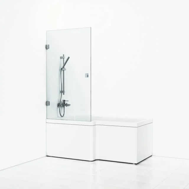 Svedbergs 180° badekarvegg rett, 81x140 cm, klart glass, krom profil | 657781