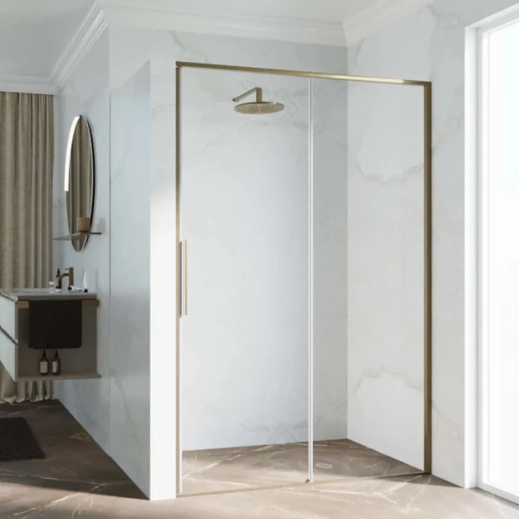 Novellini Riga 2P skyvedør høyre, 106-109 cm, klart glass, børstet bronse profil | RIG2P106D-1Q