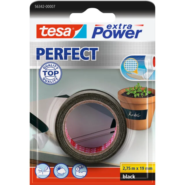 12 stk Tesa Perfect lerretstape, svart, 19 mm, 2,75 meter | 56342-00007-04 12 stk Tesa Perfect lerretstape, svart, 19 mm, 2,75 meter | 56342-00007-04
